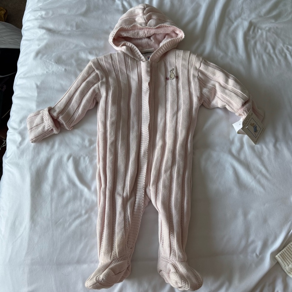 Beatrix Potter Pink Cable Knit Winter Bunting Onesie